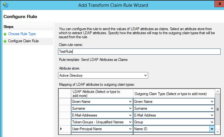 Screenshot of Add Transform Claim Rule