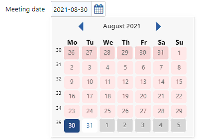 Date picker where only dates from today on are valid
