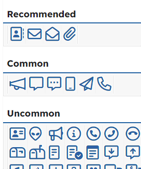 Icons groupd into Recommended, Common, and Uncommon